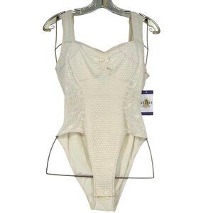 Vintage 80s MaryAnns Boutique M Ivory Lingerie Bodysuit Quilted Lace Cottagecore
